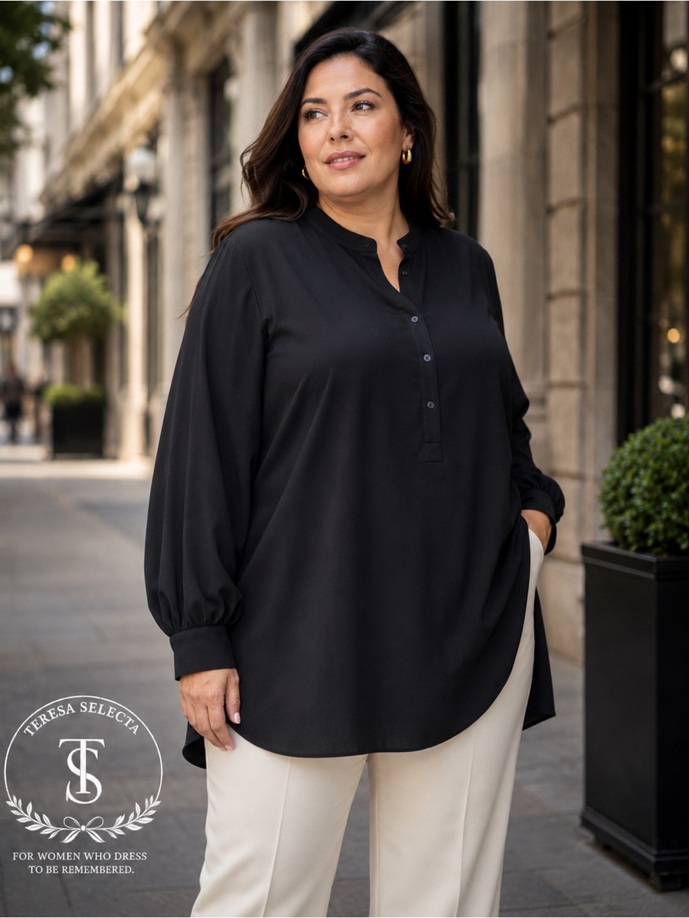 Lafayette 148 New York Black Silk Blend Tunic Blouse 3X Long Sleeve